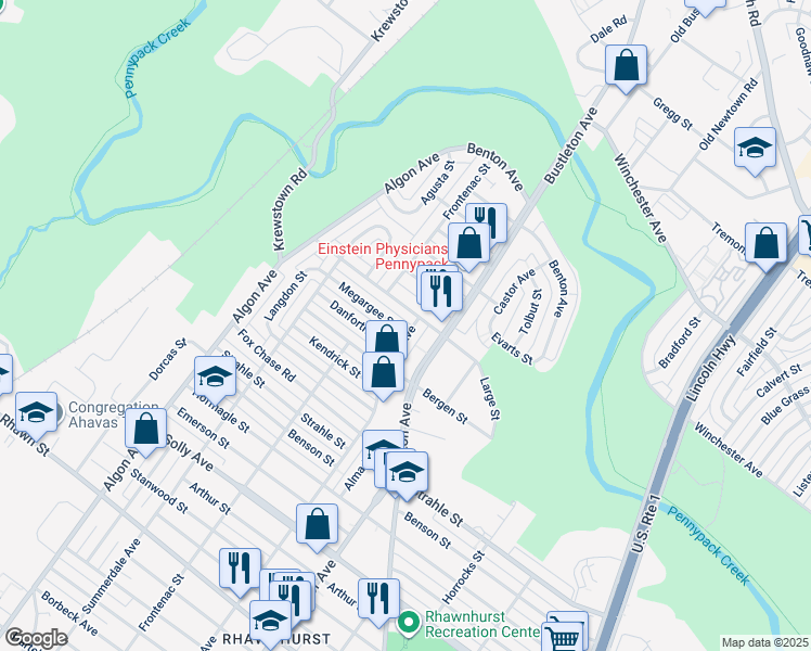 map of restaurants, bars, coffee shops, grocery stores, and more near 1837 Megargee Street in Philadelphia