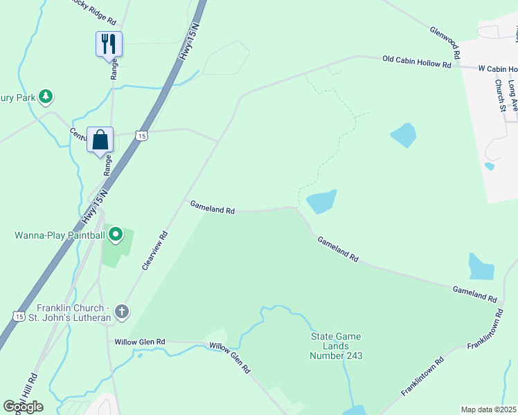 map of restaurants, bars, coffee shops, grocery stores, and more near 301 Gameland Road in Dillsburg