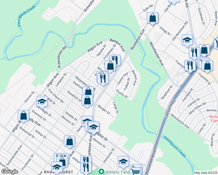 map of restaurants, bars, coffee shops, grocery stores, and more near 1912 Evarts Street in Philadelphia