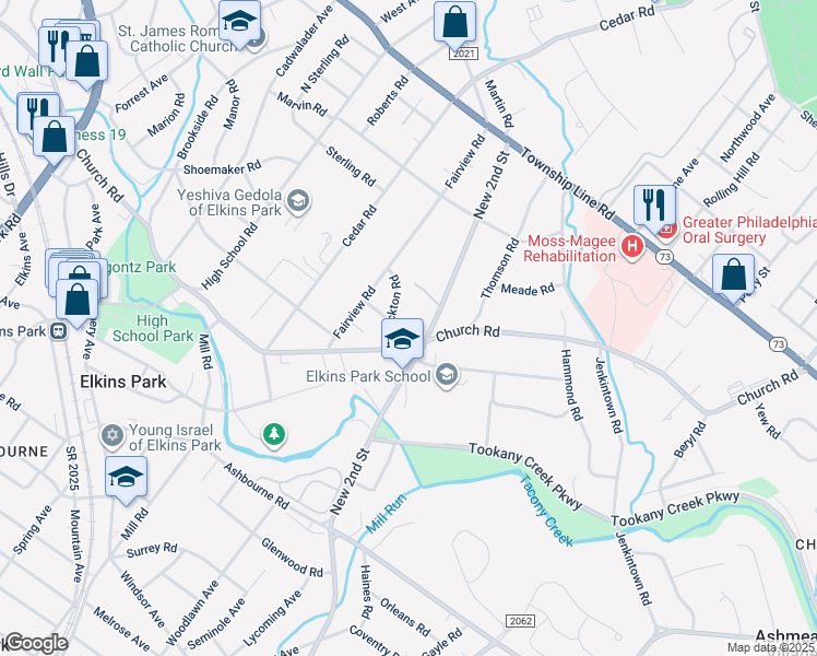 map of restaurants, bars, coffee shops, grocery stores, and more near 8208 New 2nd Street in Elkins Park