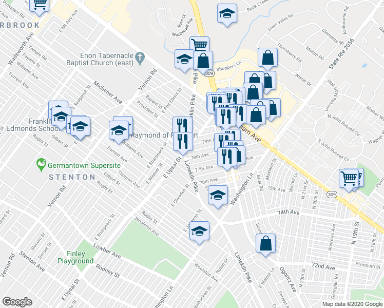 map of restaurants, bars, coffee shops, grocery stores, and more near in Philadelphia