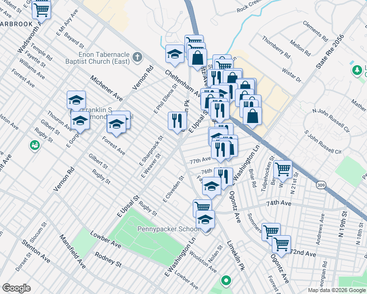 map of restaurants, bars, coffee shops, grocery stores, and more near in Philadelphia