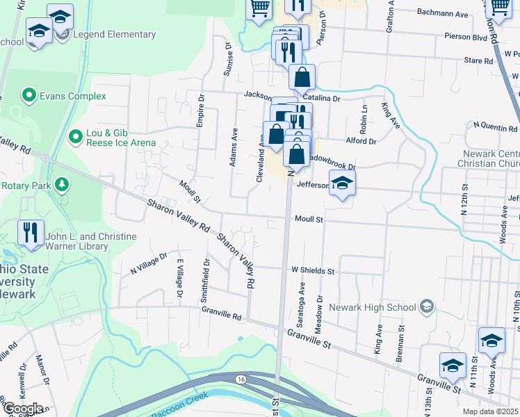 map of restaurants, bars, coffee shops, grocery stores, and more near 599 Moull Street in Newark