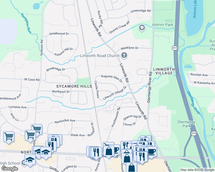 map of restaurants, bars, coffee shops, grocery stores, and more near 978 Bushwood Lane in Columbus