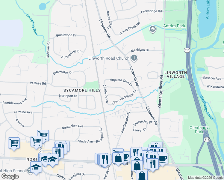 map of restaurants, bars, coffee shops, grocery stores, and more near 978 Bushwood Lane in Columbus