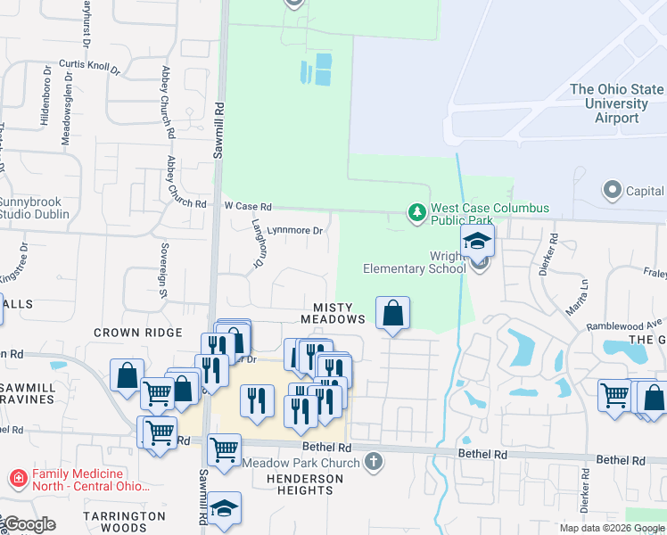 map of restaurants, bars, coffee shops, grocery stores, and more near 5658 Dorsey Drive in Columbus