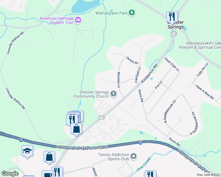 map of restaurants, bars, coffee shops, grocery stores, and more near 48 Collins Mill Road in Chester Springs