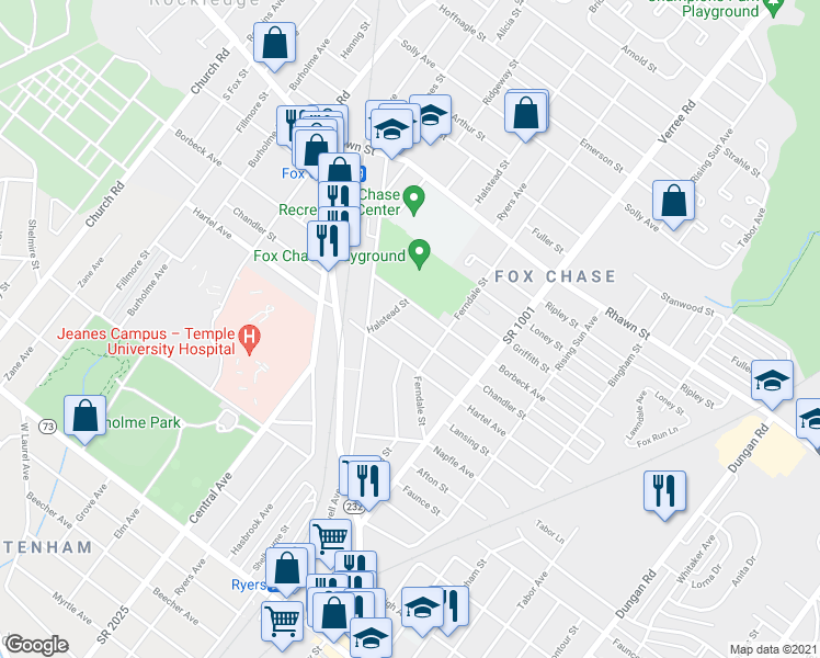 map of restaurants, bars, coffee shops, grocery stores, and more near 719 Chandler Street in Philadelphia