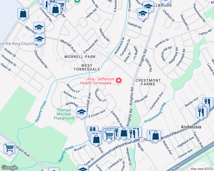 map of restaurants, bars, coffee shops, grocery stores, and more near 3587 Nottingham Lane in Philadelphia
