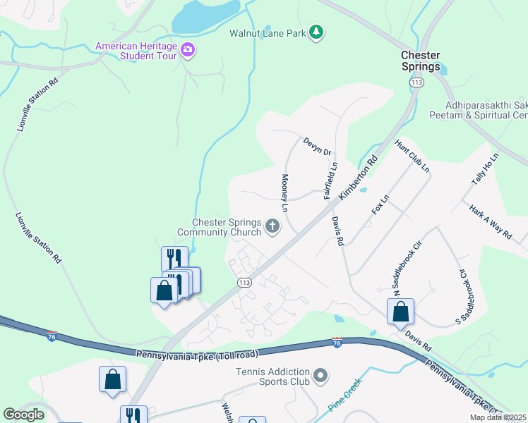 map of restaurants, bars, coffee shops, grocery stores, and more near 48 Collins Mill Road in Chester Springs