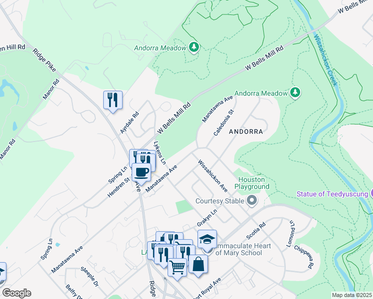 map of restaurants, bars, coffee shops, grocery stores, and more near 876 Manatawna Avenue in Philadelphia
