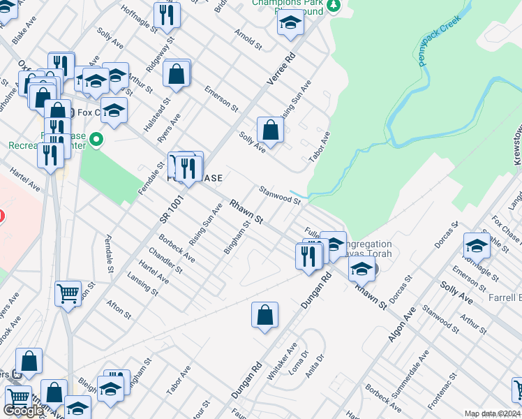 map of restaurants, bars, coffee shops, grocery stores, and more near 8003 Bingham Street in Philadelphia