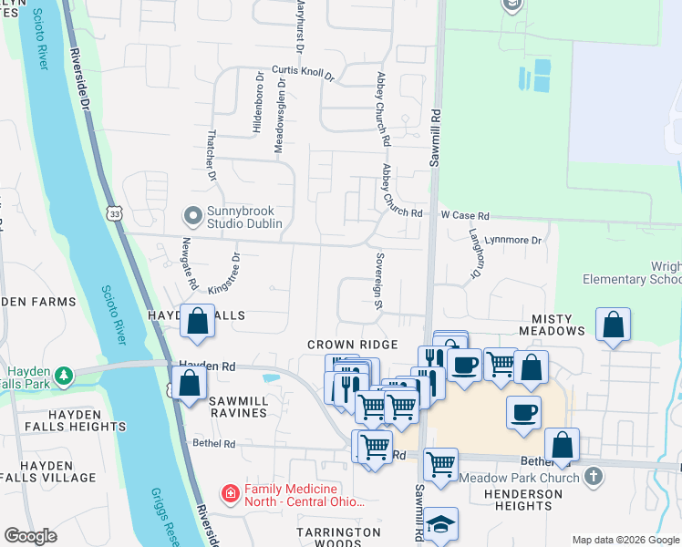 map of restaurants, bars, coffee shops, grocery stores, and more near 2986 Dynasty Drive in Columbus