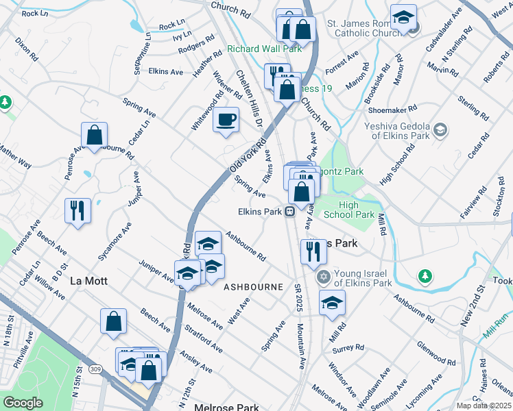 map of restaurants, bars, coffee shops, grocery stores, and more near 509 Elkins Avenue in Elkins Park