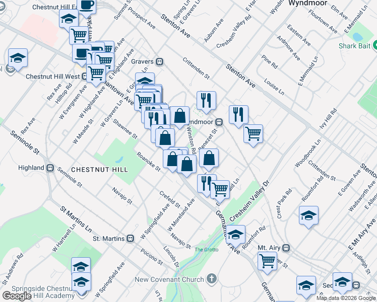 map of restaurants, bars, coffee shops, grocery stores, and more near 33 Benezet Street in Philadelphia