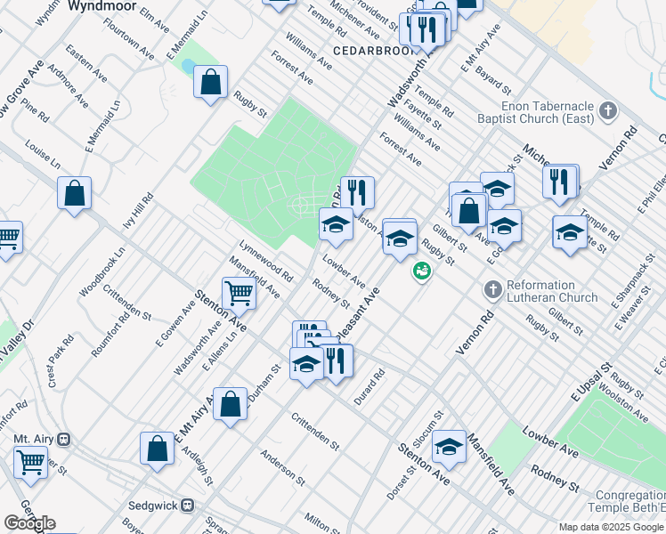 map of restaurants, bars, coffee shops, grocery stores, and more near 1039 East Sydney Street in Philadelphia