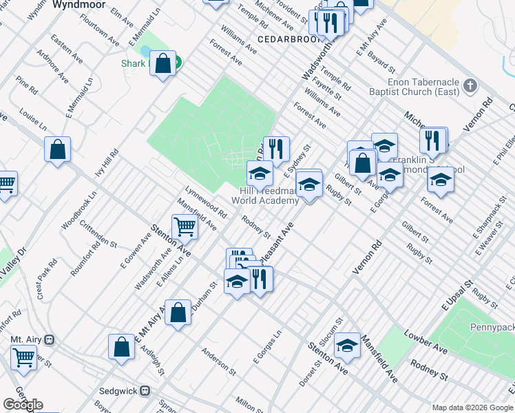 map of restaurants, bars, coffee shops, grocery stores, and more near 1039 East Sydney Street in Philadelphia