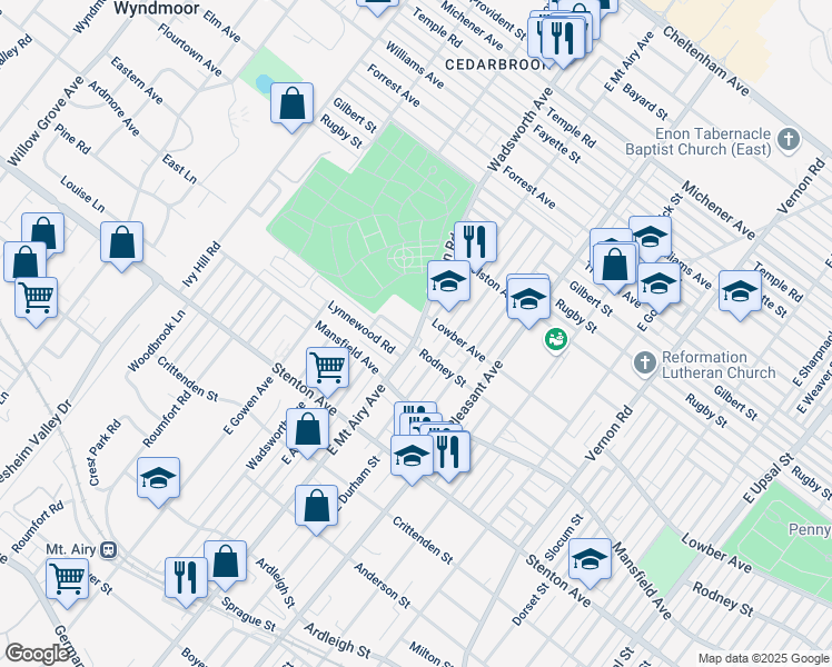 map of restaurants, bars, coffee shops, grocery stores, and more near 8300 Lynnewood Road in Philadelphia