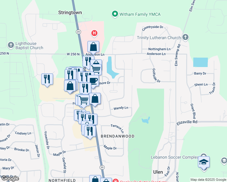 map of restaurants, bars, coffee shops, grocery stores, and more near 308 Westmoor Drive in Lebanon
