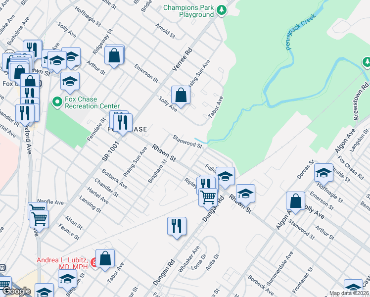 map of restaurants, bars, coffee shops, grocery stores, and more near 8012 Lawndale Avenue in Philadelphia