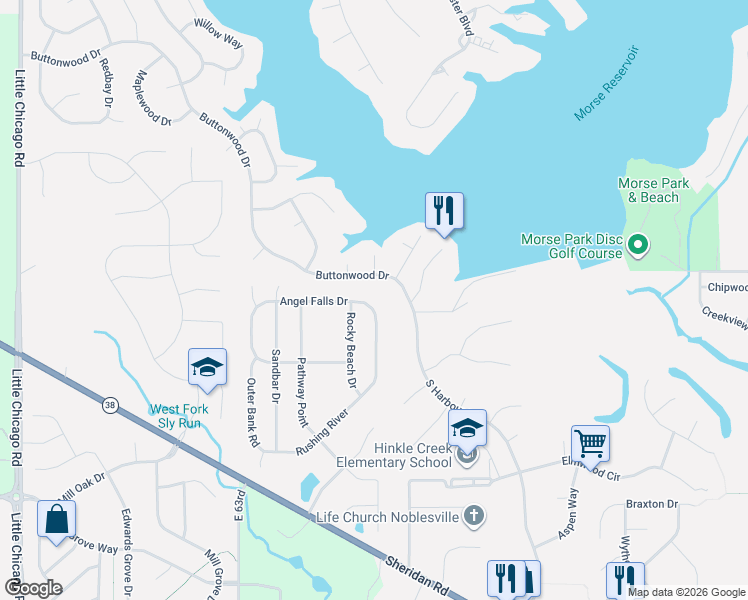 map of restaurants, bars, coffee shops, grocery stores, and more near 6634 Rushing River in Noblesville
