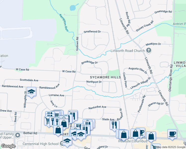 map of restaurants, bars, coffee shops, grocery stores, and more near 1300 Northport Drive in Columbus