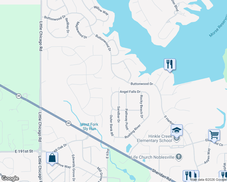 map of restaurants, bars, coffee shops, grocery stores, and more near 19498 Silver Spring Drive in Noblesville