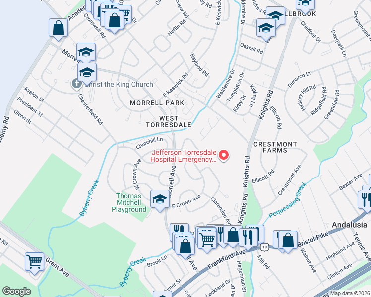 map of restaurants, bars, coffee shops, grocery stores, and more near 3526 East Crown Avenue in Philadelphia