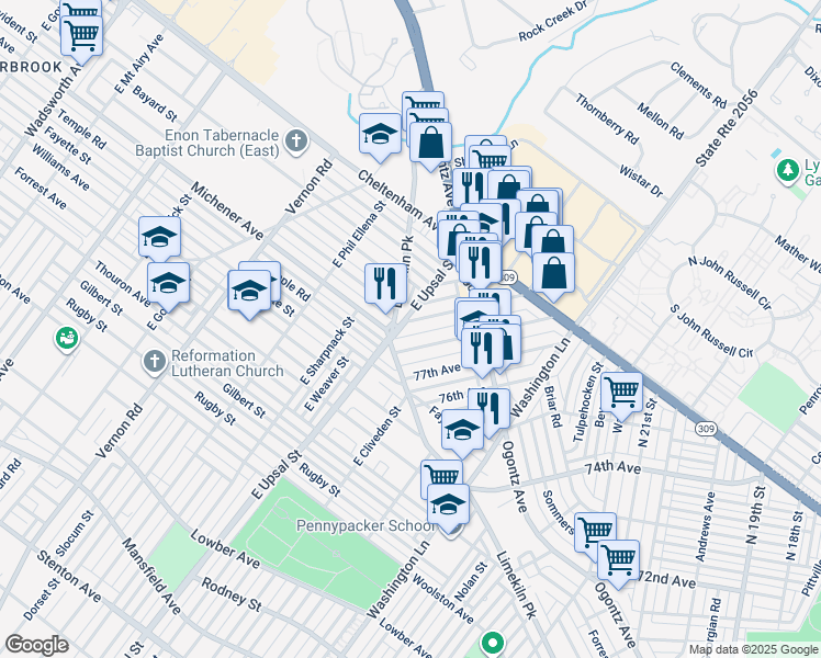 map of restaurants, bars, coffee shops, grocery stores, and more near 2486 79th Avenue in Philadelphia