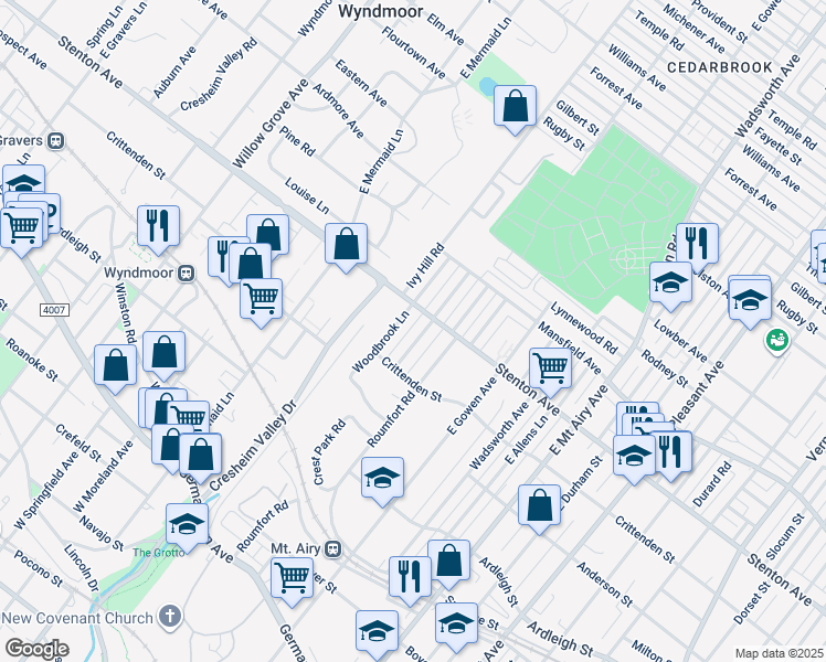 map of restaurants, bars, coffee shops, grocery stores, and more near 515 Murdoch Road in Philadelphia