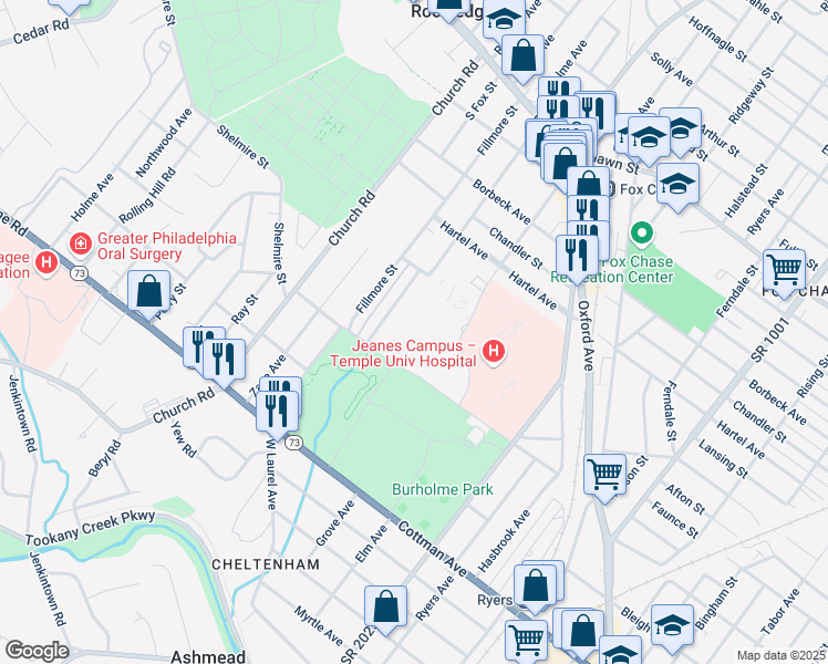 map of restaurants, bars, coffee shops, grocery stores, and more near 333 Cottman Avenue in Philadelphia