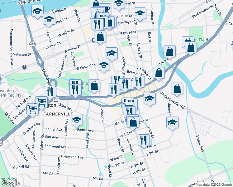 map of restaurants, bars, coffee shops, grocery stores, and more near 55 Peregrine Way in Burlington