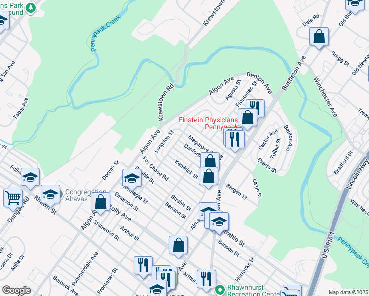 map of restaurants, bars, coffee shops, grocery stores, and more near 1716 Danforth Street in Philadelphia