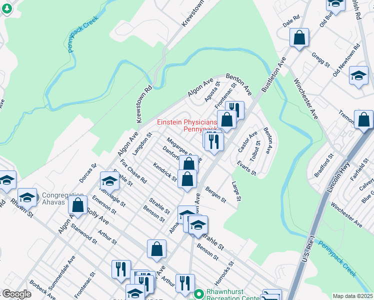 map of restaurants, bars, coffee shops, grocery stores, and more near 1813 Megargee Street in Philadelphia
