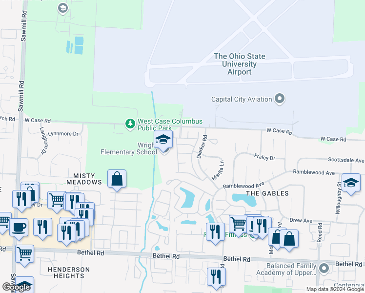 map of restaurants, bars, coffee shops, grocery stores, and more near 2311 Sandman Drive in Columbus