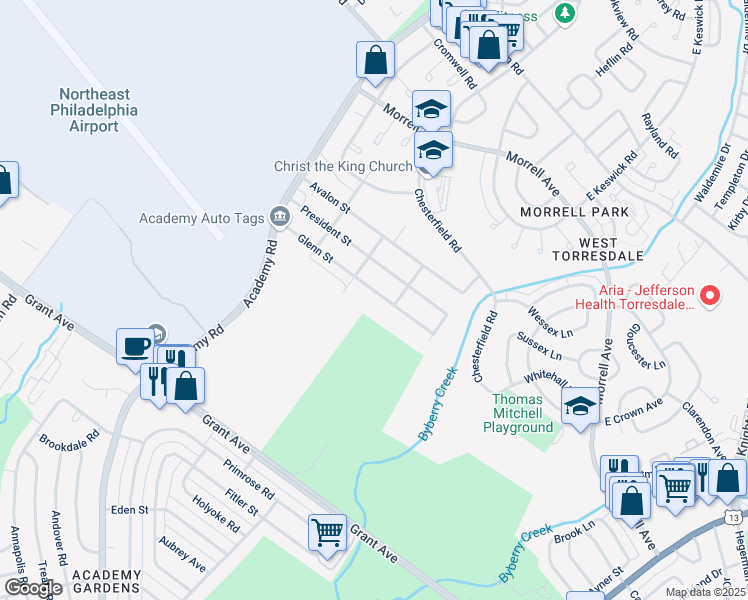 map of restaurants, bars, coffee shops, grocery stores, and more near 3658 Glenn Street in Philadelphia