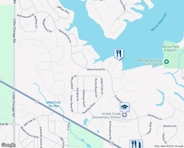 map of restaurants, bars, coffee shops, grocery stores, and more near 6512 Angel Falls Drive in Noblesville
