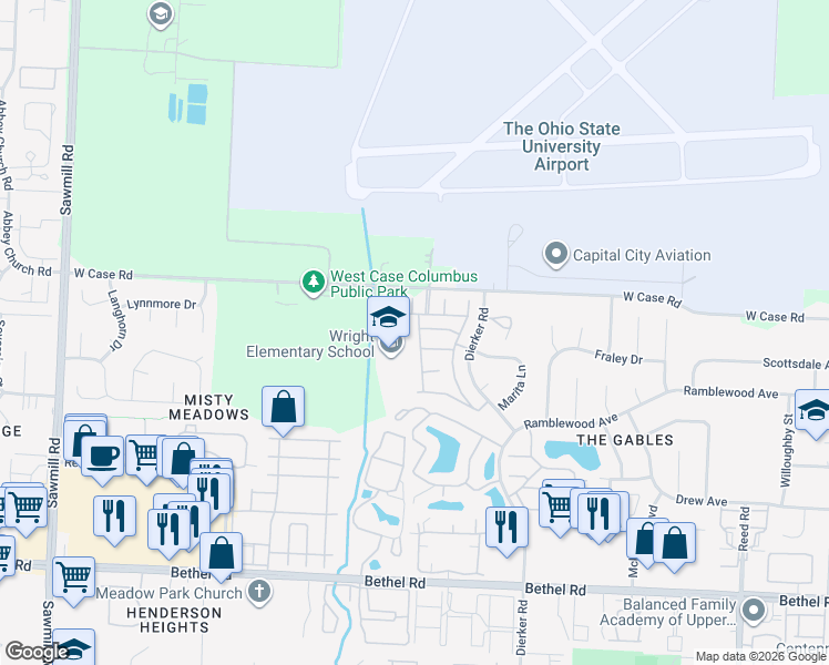 map of restaurants, bars, coffee shops, grocery stores, and more near 2311 Sandman Drive in Columbus