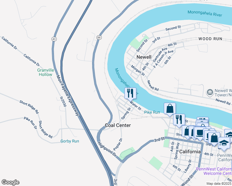 map of restaurants, bars, coffee shops, grocery stores, and more near 115 Short Street in Coal Center