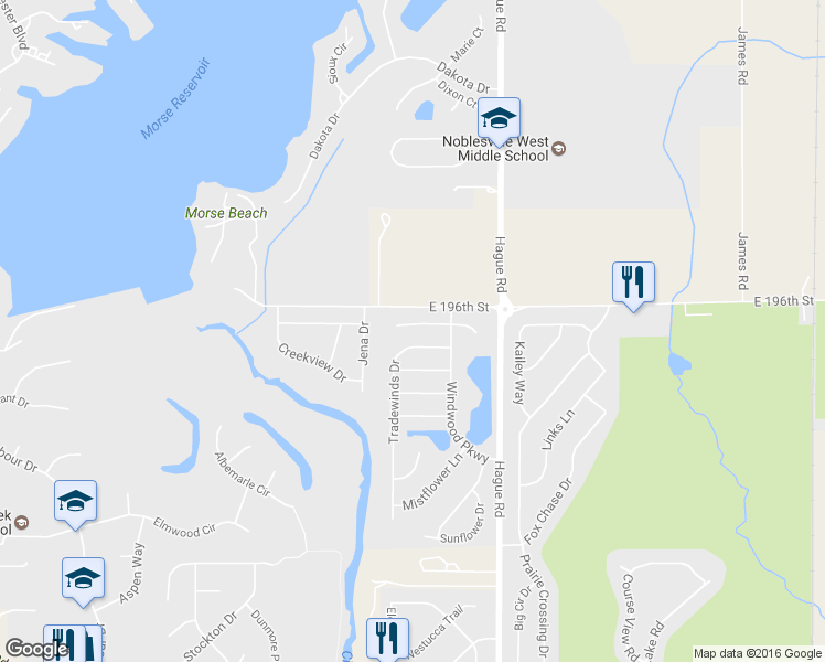map of restaurants, bars, coffee shops, grocery stores, and more near 7599 Hollow Reed Court in Noblesville