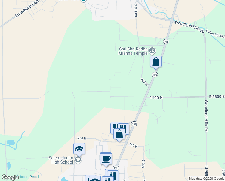 map of restaurants, bars, coffee shops, grocery stores, and more near 262 East 1150 North in Salem