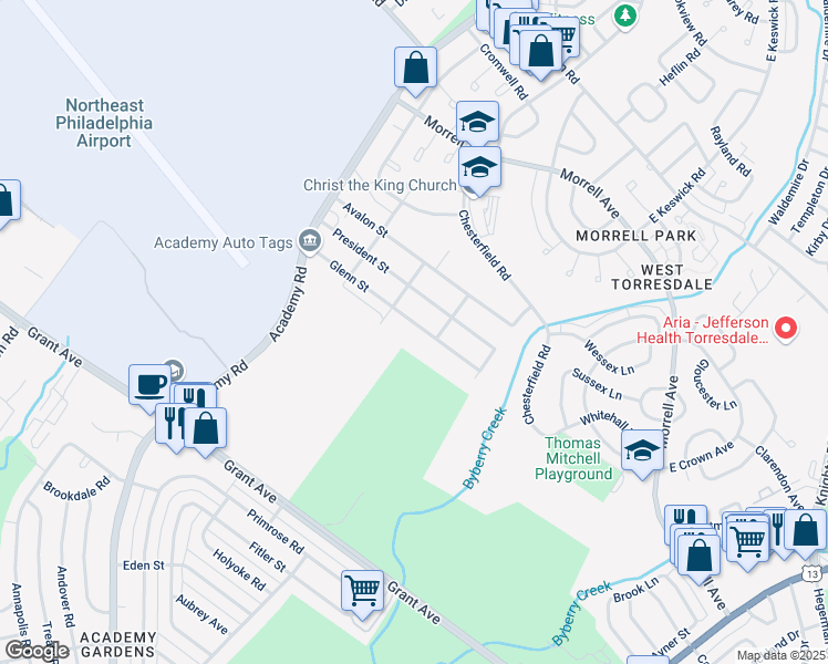 map of restaurants, bars, coffee shops, grocery stores, and more near 3658 Glenn Street in Philadelphia