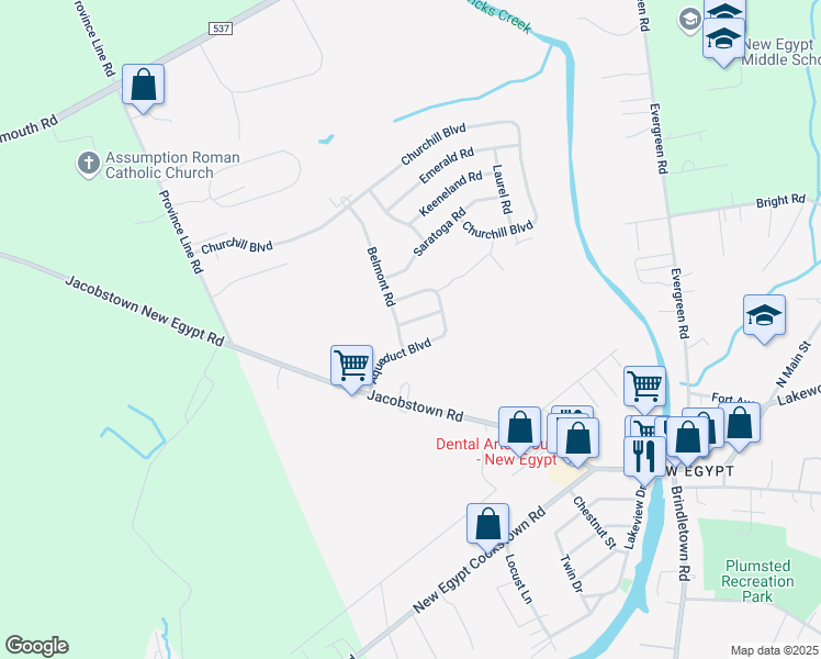 map of restaurants, bars, coffee shops, grocery stores, and more near Gulfstream Road in Plumsted