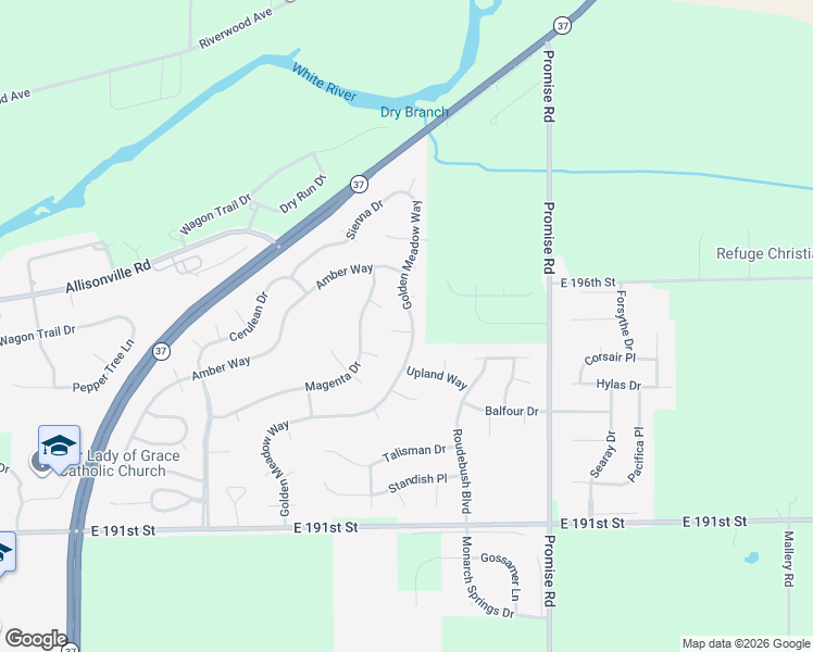 map of restaurants, bars, coffee shops, grocery stores, and more near 10724 Corn Poppy Court in Noblesville