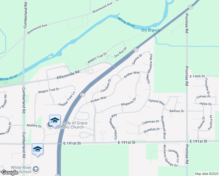 map of restaurants, bars, coffee shops, grocery stores, and more near 10381 Cerulean Drive in Noblesville