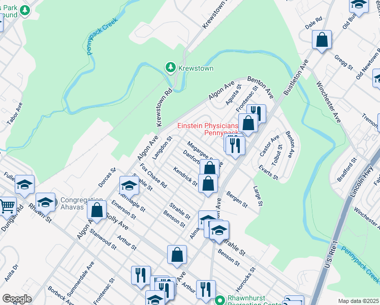 map of restaurants, bars, coffee shops, grocery stores, and more near 1725 Danforth Street in Philadelphia