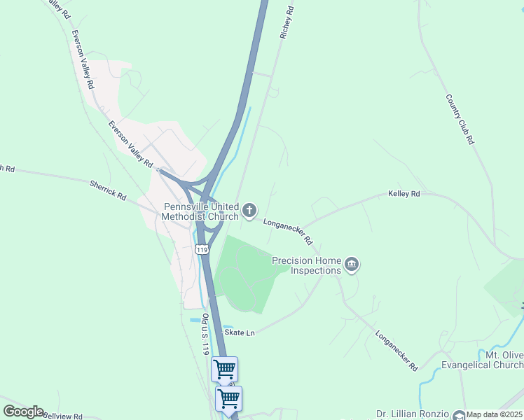 map of restaurants, bars, coffee shops, grocery stores, and more near 3102 Ridgeview Drive in Connellsville