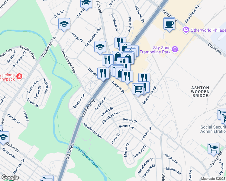 map of restaurants, bars, coffee shops, grocery stores, and more near in Philadelphia