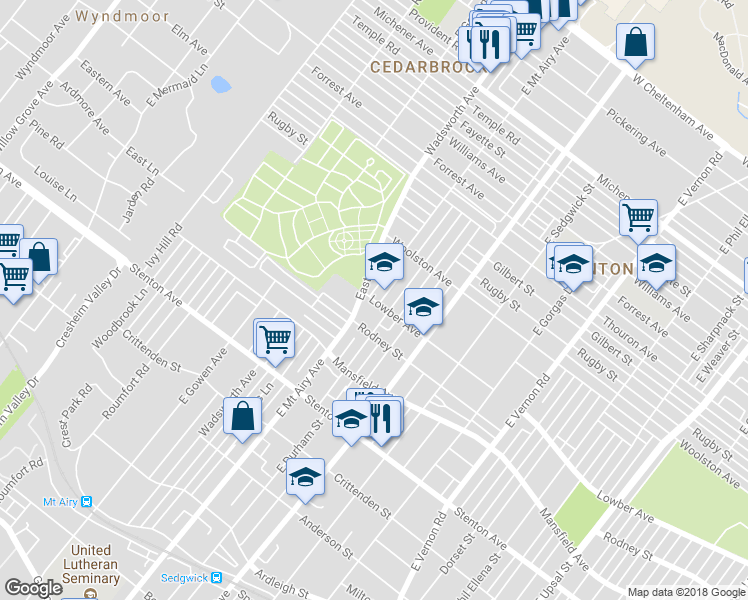 map of restaurants, bars, coffee shops, grocery stores, and more near 8258 Lowber Avenue in Philadelphia