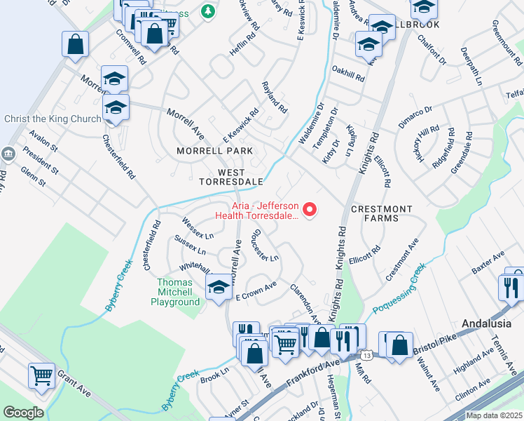 map of restaurants, bars, coffee shops, grocery stores, and more near 3518 Nottingham Lane in Philadelphia
